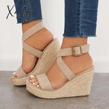 Xajzpa - Criss Cross Ankle Strap Espadrille Wedge Platform Sandals Wedges