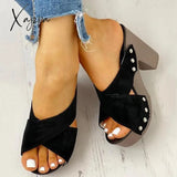 Xajzpa - Crisscross Design Chunky Heeled Slippers