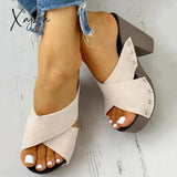 Xajzpa - Crisscross Design Chunky Heeled Slippers