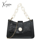 Xajzpa - Crocodile Embossed Baguette Bag Chain Underarm Shoulder Purses Black / M Women Bags