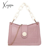 Xajzpa - Crocodile Embossed Baguette Bag Chain Underarm Shoulder Purses Pink / M Women Bags