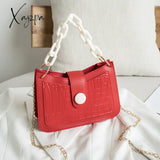 Xajzpa - Crocodile Embossed Baguette Bag Chain Underarm Shoulder Purses Red / M Women Bags