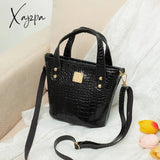 Xajzpa - Crocodile Pattern Bucket Bag Trendy Handbag Zipper Crossbody Black / M Women Bags