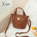 Xajzpa - Crocodile Pattern Bucket Bag Trendy Handbag Zipper Crossbody Brown / M Women Bags