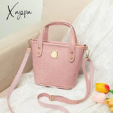 Xajzpa - Crocodile Pattern Bucket Bag Trendy Handbag Zipper Crossbody Pink / M Women Bags