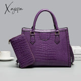 Xajzpa - Crocodile Pattern Composite Womens Handbags 2 Pecs/Set Fashion Women Bag Big Female