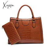 Xajzpa - Crocodile Pattern Composite Womens Handbags 2 Pecs/Set Fashion Women Bag Big Female