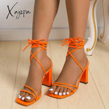 Xajzpa - Cross Bandage High Heels Sandals Women Summer Fashion Lace-Up Peep Toe Shoes Female Square