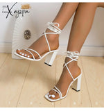 Xajzpa - Cross Bandage High Heels Sandals Women Summer Fashion Lace-Up Peep Toe Shoes Female Square