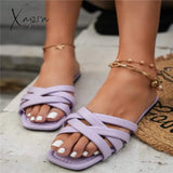 Xajzpa - Cross Strip Design Women Slippers Flat Bottom Non-Slip Outdoor Beach Woman Sandals Soft