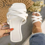 Xajzpa - Cross Strip Design Women Slippers Flat Bottom Non-Slip Outdoor Beach Woman Sandals Soft