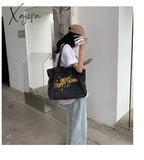 Xajzpa - Crossbody Bags For Women Casual Denim Embroidery Female Shoulder Bag Pack Travel Zipper