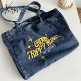 Xajzpa - Crossbody Bags For Women Casual Denim Embroidery Female Shoulder Bag Pack Travel Zipper