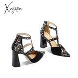 Xajzpa - Crystal Suede Pointed Toe Pumps For Female Women 2023 Designer Luxury Hollow Zipper Square