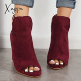 Xajzpa - Cut Out Peep Toe Block Chunky High Heel Ankle Boots