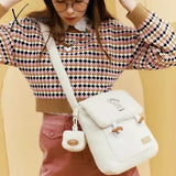 Xajzpa - Cute Collegiate Style Crossbody Bag White Soft Plush Letter Cartoon Print Shoulder Fall