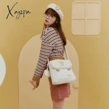 Xajzpa - Cute Collegiate Style Crossbody Bag White Soft Plush Letter Cartoon Print Shoulder Fall