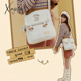 Xajzpa - Cute Collegiate Style Crossbody Bag White Soft Plush Letter Cartoon Print Shoulder Fall