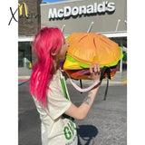 Xajzpa - Cute Retro Hamburger Kawaii Shoulder Bag High Capacity Pu Leather Student Backpack Women