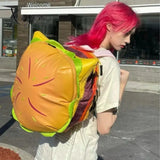 Xajzpa - Cute Retro Hamburger Kawaii Shoulder Bag High Capacity Pu Leather Student Backpack Women