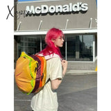 Xajzpa - Cute Retro Hamburger Kawaii Shoulder Bag High Capacity Pu Leather Student Backpack Women