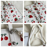 Xajzpa - Cute Strawberry Shoulder Bag Women Fashion Pearly Chain Tote Bags Luxury Pu Leather