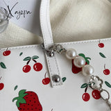 Xajzpa - Cute Strawberry Shoulder Bag Women Fashion Pearly Chain Tote Bags Luxury Pu Leather