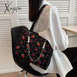 Xajzpa - Cute Strawberry Shoulder Bag Women Fashion Pearly Chain Tote Bags Luxury Pu Leather