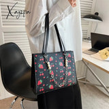 Xajzpa - Cute Strawberry Shoulder Bag Women Fashion Pearly Chain Tote Bags Luxury Pu Leather