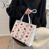 Xajzpa - Cute Strawberry Shoulder Bag Women Fashion Pearly Chain Tote Bags Luxury Pu Leather