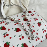 Xajzpa - Cute Strawberry Shoulder Bag Women Fashion Pearly Chain Tote Bags Luxury Pu Leather