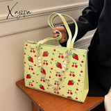 Xajzpa - Cute Strawberry Shoulder Bag Women Fashion Pearly Chain Tote Bags Luxury Pu Leather