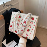 Xajzpa - Cute Strawberry Shoulder Bag Women Fashion Pearly Chain Tote Bags Luxury Pu Leather