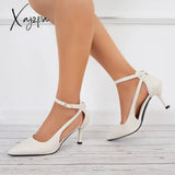 Xajzpa - Cutout High Heels Strappy Stilettos Pointed Toe Ankle Strap Pumps /