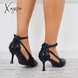 Xajzpa - Cutout High Heels Strappy Stilettos Pointed Toe Ankle Strap Pumps /