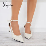 Xajzpa - Cutout High Heels Strappy Stilettos Pointed Toe Ankle Strap Pumps /