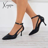 Xajzpa - Cutout High Heels Strappy Stilettos Pointed Toe Ankle Strap Pumps /