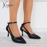 Xajzpa - Cutout High Heels Strappy Stilettos Pointed Toe Ankle Strap Pumps