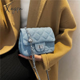 Xajzpa - Denim Quilted Chain Small Crossbody Shoulder Bags For Women Brand Designer Jean Blue