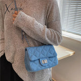 Xajzpa - Denim Quilted Chain Small Crossbody Shoulder Bags For Women Brand Designer Jean Blue