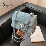 Xajzpa - Denim Quilted Chain Small Crossbody Shoulder Bags For Women Brand Designer Jean Blue Luxury Ladies Purses And Handbags