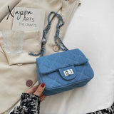 Xajzpa - Denim Quilted Chain Small Crossbody Shoulder Bags For Women Brand Designer Jean Blue