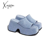 Xajzpa - Denim Thick Sole Summer Women Slippers Modern Flat With Height Increasing Leisure Casual