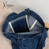 Xajzpa - Denim Tote Bag For Women 2023 Fashion Solid Color Shoulder Bags Girl Simple Large Capacity