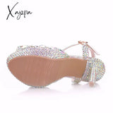 Xajzpa - Diamond Women Super High Heels Wedding Pumps 14Cm Peep Shoes Platform 4Cm Wristband