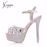 Xajzpa - Diamond Women Super High Heels Wedding Pumps 14Cm Peep Shoes Platform 4Cm Wristband