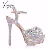 Xajzpa - Diamond Women Super High Heels Wedding Pumps 14Cm Peep Shoes Platform 4Cm Wristband