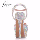 Xajzpa - Diamond Women Super High Heels Wedding Pumps 14Cm Peep Shoes Platform 4Cm Wristband