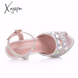 Xajzpa - Diamond Women Super High Heels Wedding Pumps 14Cm Peep Shoes Platform 4Cm Wristband