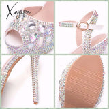 Xajzpa - Diamond Women Super High Heels Wedding Pumps 14Cm Peep Shoes Platform 4Cm Wristband